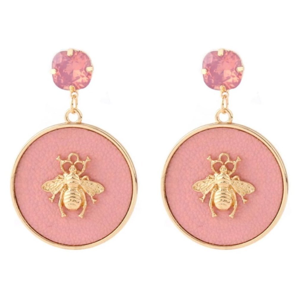 Bee insect earrings large yellow gold tone black dangle drop fashion brand new
